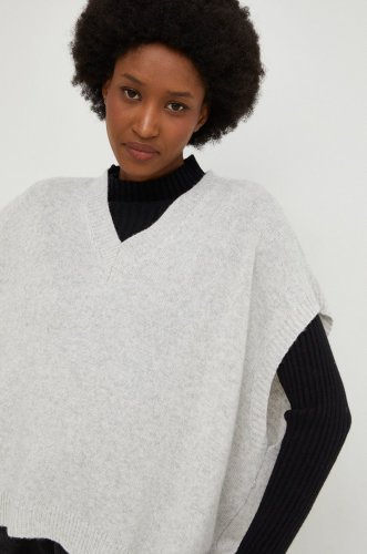 Answear lab vesta cu lana femei, culoarea gri, light