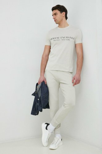 Armani exchange pantaloni de trening barbati, culoarea alb, neted