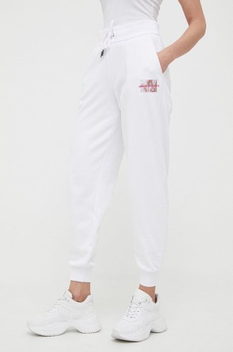 Armani exchange pantaloni de trening culoarea alb, neted