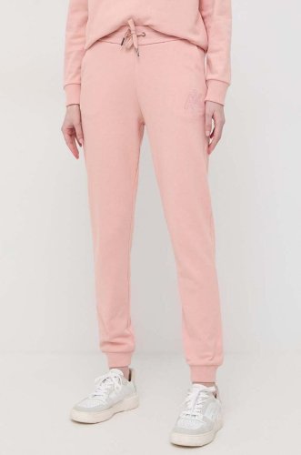 Armani exchange pantaloni de trening culoarea roz, neted