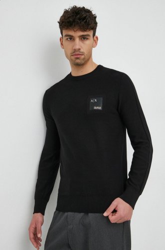 Armani exchange pulover de bumbac barbati, culoarea negru, light