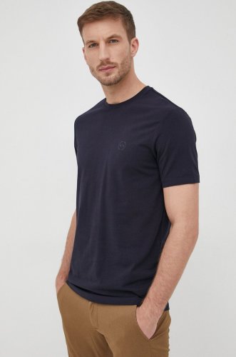 Armani exchange tricou din bumbac culoarea albastru marin, material neted