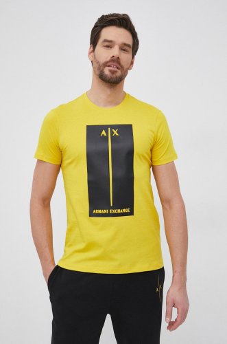 Armani exchange tricou din bumbac culoarea galben, cu imprimeu