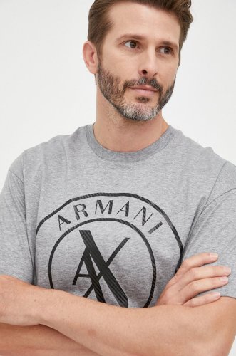 Armani exchange tricou din bumbac culoarea gri, melanj