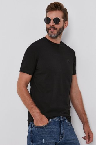 Armani exchange tricou din bumbac culoarea negru, material neted