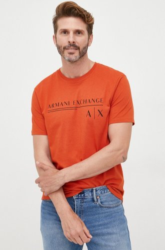 Armani exchange tricou din bumbac culoarea portocaliu, cu imprimeu