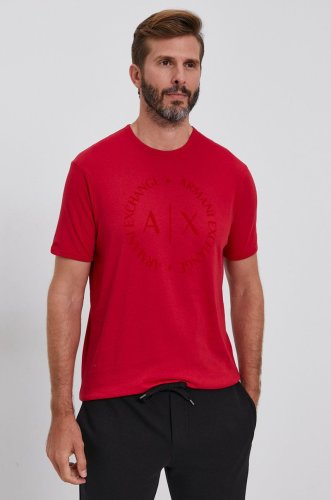 Armani exchange tricou din bumbac culoarea rosu, cu imprimeu