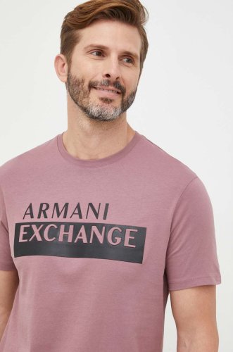 Armani exchange tricou din bumbac culoarea roz, cu imprimeu