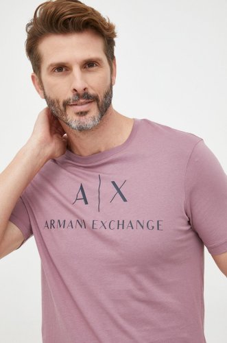 Armani exchange tricou din bumbac culoarea violet, cu imprimeu