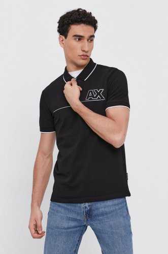 Armani exchange tricou polo bărbați, culoarea negru, cu imprimeu