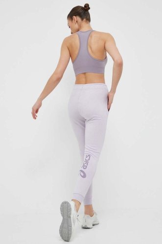 Asics pantaloni de trening culoarea violet, cu imprimeu