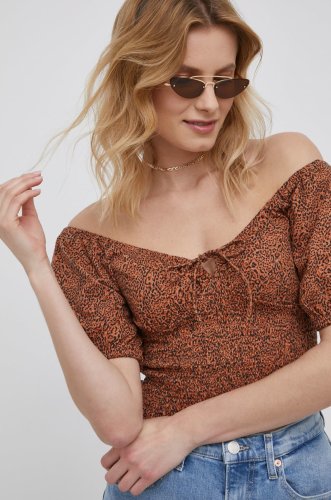 Billabong bluza din bumbac femei, culoarea maro, modelator