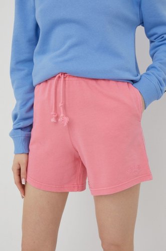 Billabong pantaloni scurti femei, culoarea roz, neted, high waist