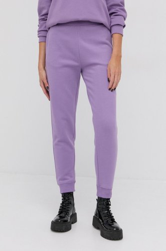 Boss pantaloni de bumbac femei, culoarea violet, material neted