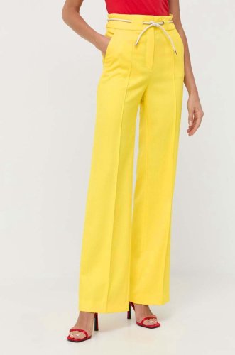 Boss pantaloni femei, culoarea galben, lat, high waist