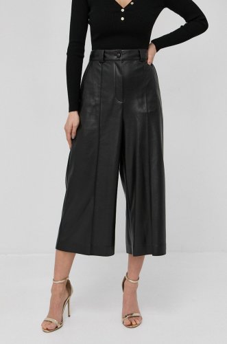 Boss pantaloni femei, culoarea negru, fason culottes, high waist
