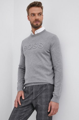 Boss pulover din amestec de lână bărbați, culoarea gri, light