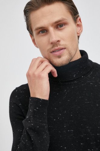 Boss pulover din amestec de lână casual bărbați, culoarea negru, cu guler