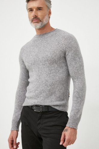Boss pulover din amestec de lana femei, culoarea gri, călduros, cu turtleneck