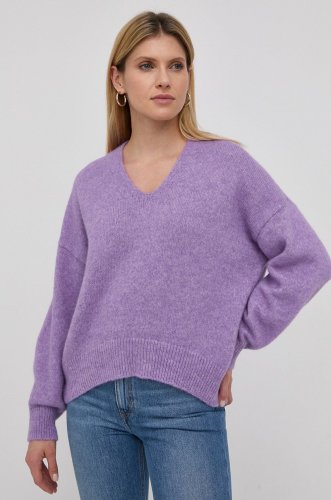 Boss pulover din amestec de lână femei, culoarea violet, calduros
