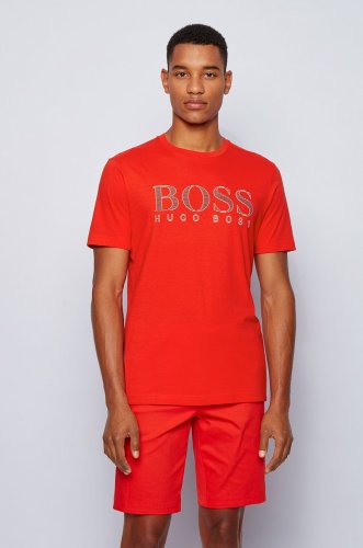 Boss tricou athleisure bărbați, culoarea rosu, cu imprimeu