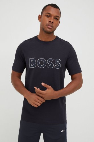 Boss tricou boss athleisure barbati, culoarea albastru marin, cu imprimeu