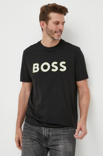 Boss tricou boss green barbati, culoarea negru, cu imprimeu