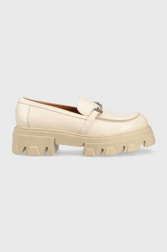 Charles footwear mocasini de piele mey femei, culoarea bej, cu platforma, mey.loafer.2.0