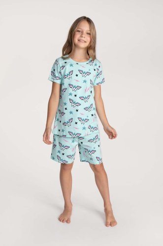 Coccodrillo pijamale de bumbac pentru copii x wonder woman culoarea turcoaz, modelator