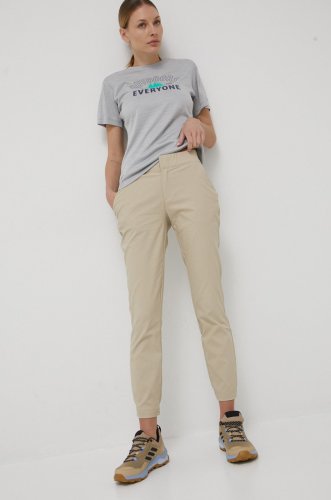 Columbia pantaloni de exterior firwood camp ii femei, culoarea bej, drept, medium waist