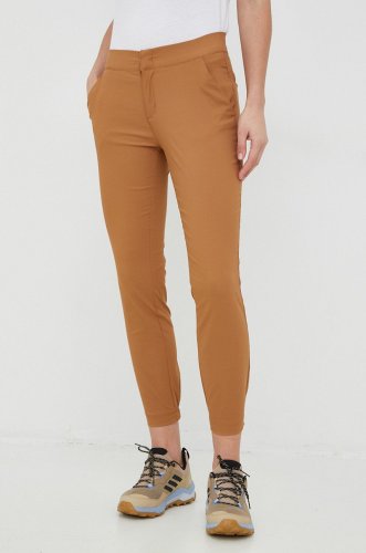 Columbia pantaloni de exterior firwood camp ii femei, culoarea maro, drept, medium waist
