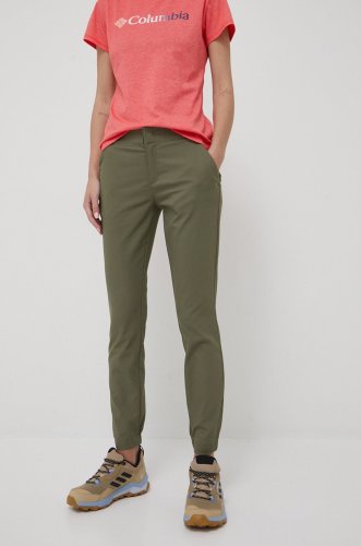 Columbia pantaloni de exterior firwood camp ii femei, culoarea verde, drept, medium waist