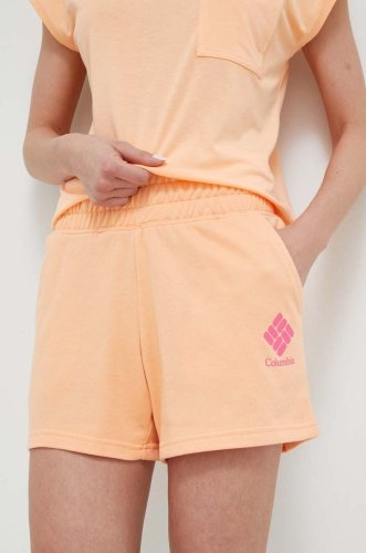 Columbia pantaloni scurti femei, culoarea portocaliu, neted, high waist