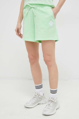 Columbia pantaloni scurti femei, culoarea verde, cu imprimeu, high waist