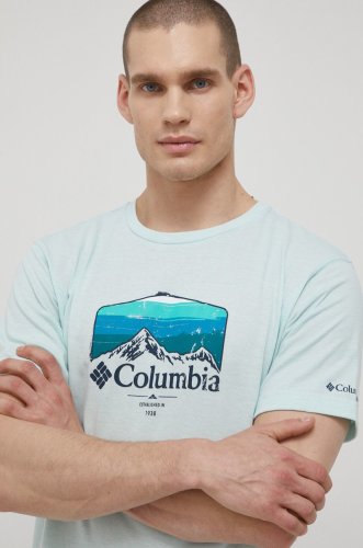Columbia tricou barbati, culoarea turcoaz, cu imprimeu