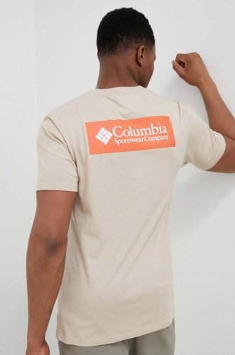 Columbia tricou din bumbac culoarea bej, cu imprimeu 1834041.ss23-849