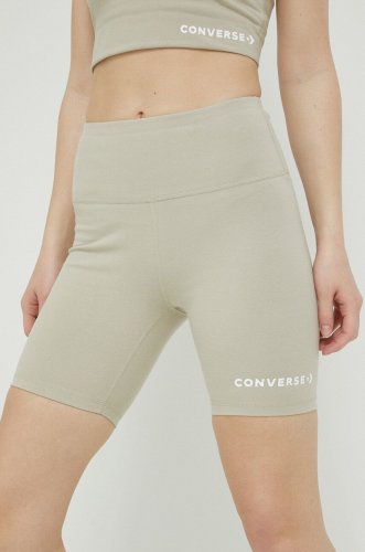Converse pantaloni scurți femei, culoarea bej, cu imprimeu, high waist 10024539.a02-beachstone