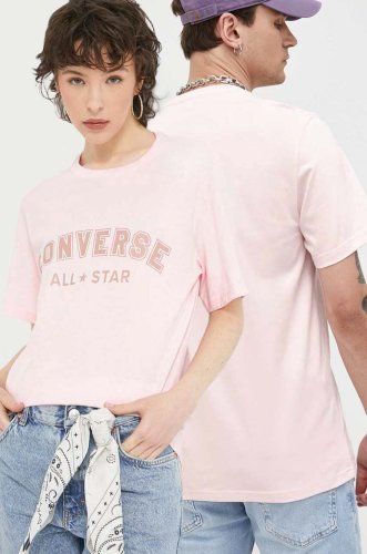 Converse tricou din bumbac culoarea roz, cu imprimeu 10024566.a09-decadepink