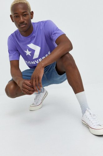 Converse tricou din bumbac culoarea violet, cu imprimeu