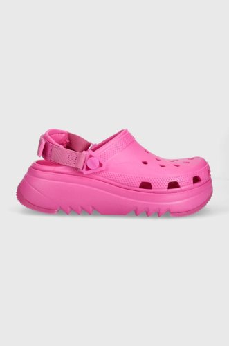 Crocs papuci classic hiker xscape clog femei, culoarea roz, cu platforma, 208365