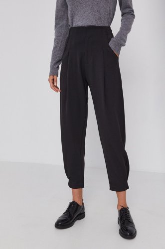 Desigual pantaloni femei, culoarea negru, model drept, high waist