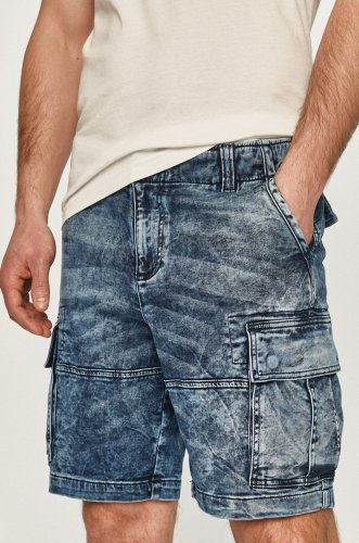 Desigual pantaloni scurți jeans bărbați, culoarea albastru marin