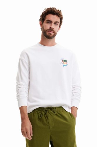 Desigual pulover de bumbac culoarea alb