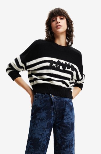 Desigual pulover din amestec de lana femei, culoarea negru, light