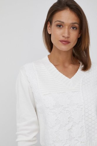 Desigual pulover femei, culoarea alb,