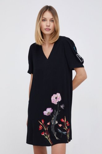 Desigual rochie din bumbac culoarea negru, mini, model drept