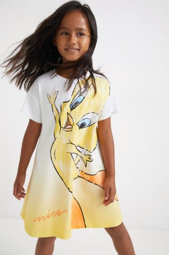 Desigual rochie din bumbac pentru copii culoarea galben, mini, oversize