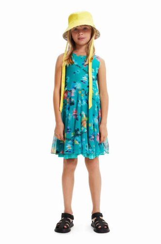 Desigual rochie din bumbac pentru copii culoarea turcoaz, mini, evazati