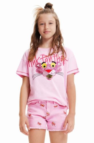 Desigual tricou de bumbac pentru copii pink panther culoarea roz
