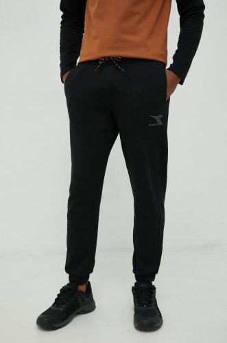 Diadora pantaloni de trening din bumbac barbati, culoarea negru, neted